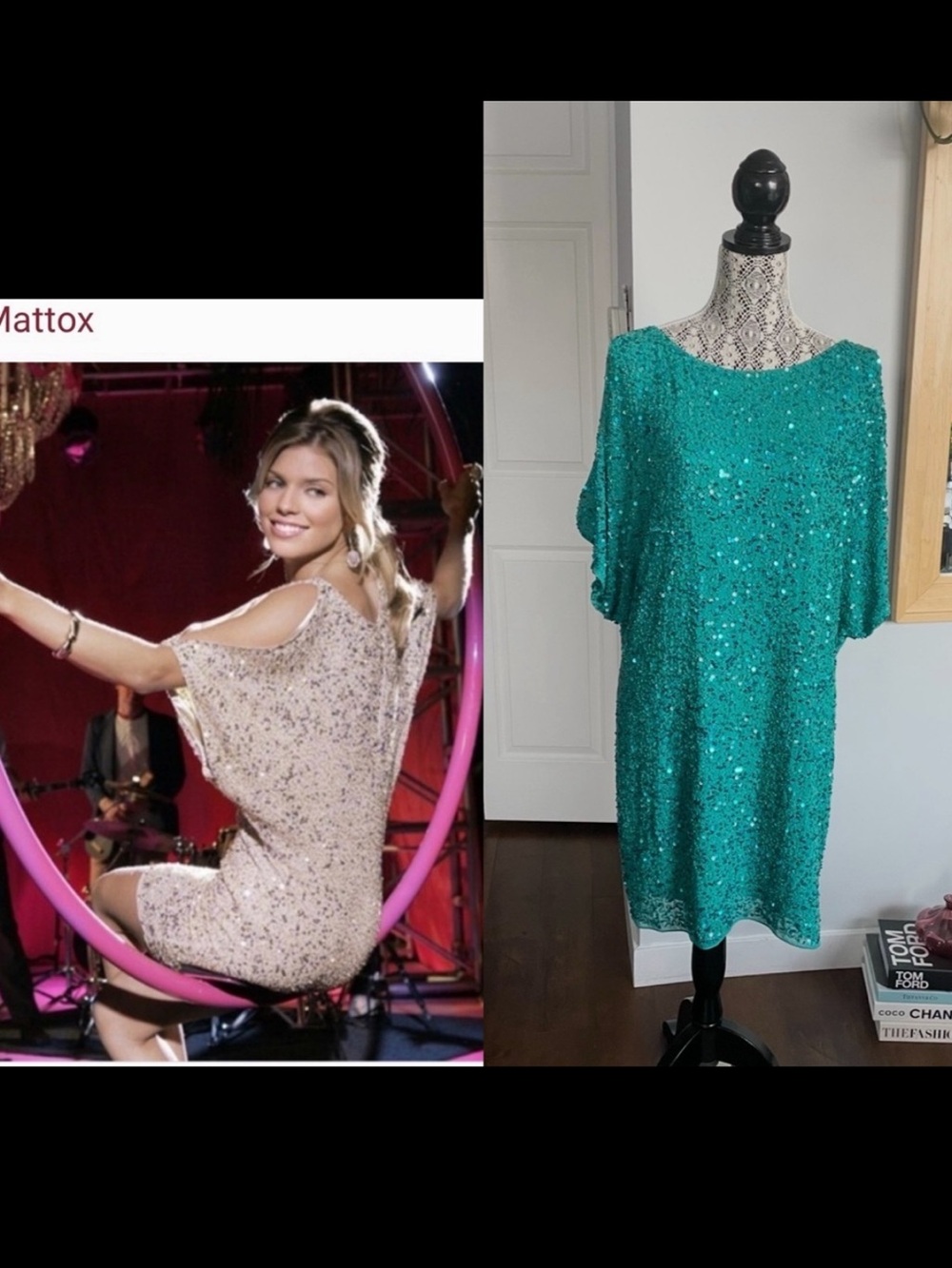 Aidan Mattox 💯 Silk $298 Sequin Dolman Sleeve Cold Shoulder Sequin Shift Dress.